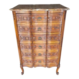 Provincial Style Walnut and Breche D’Alep Marble Top Chest of Drawers
