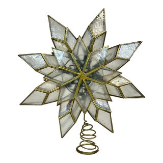 1970s Americana Coastal Chic Christmas Capiz Shell & Brass Star Tree Topper. For Sale