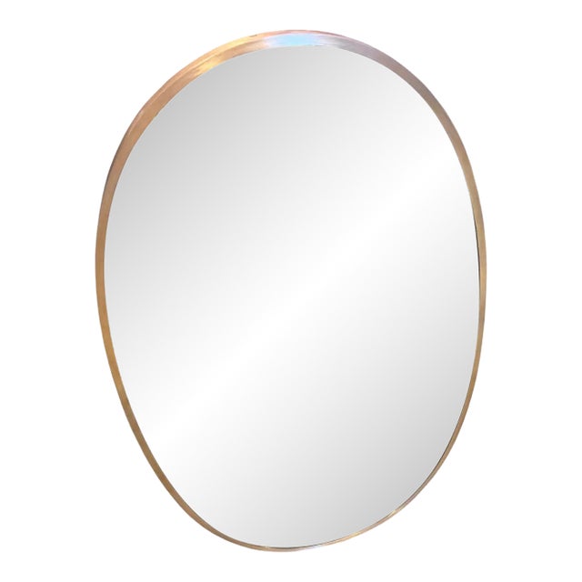1950s Gio Ponti Style Mid-Century Modern Solid Brass Italian Oval Wall Mirror For Sale