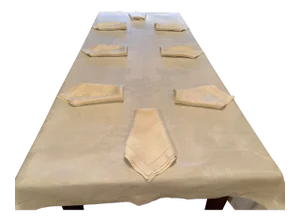 Antique European Linen Tablecloth and Napkins - 9 Piece Set