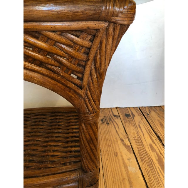 Mid-Century Modern Rattan and Smoky Glass End Tables -A Pair For Sale - Image 4 of 13