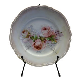 Antique p.k. Silesia Hand-Painted Rose Cabinet Plate, Circa 1900 For Sale