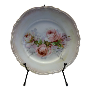 Antique p.k. Silesia Hand-Painted Rose Cabinet Plate, Circa 1900