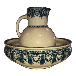 Early 20th Century Lierre U&c Sarregumines French Pitcher & Wash Bowl Set- 2 Pieces For Sale