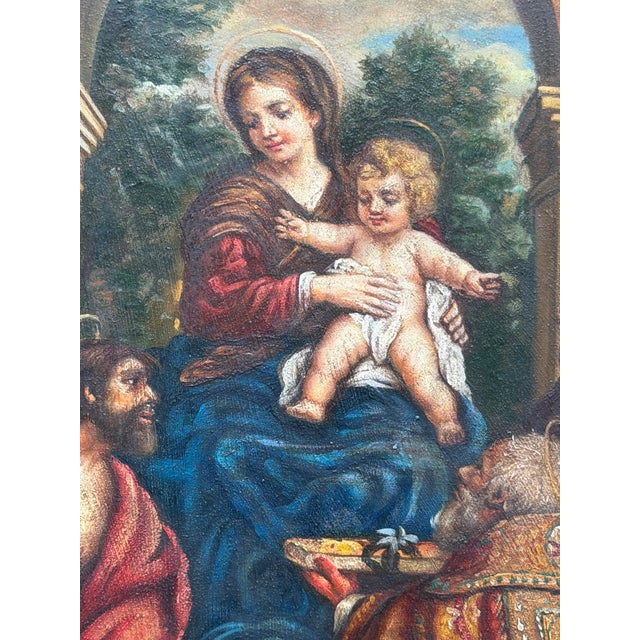 Flemish Artist, Adoration of the Child by Saints and Pope, St. Stephen, 17th Century, Copperplate Painting, Framed For Sale - Image 4 of 7