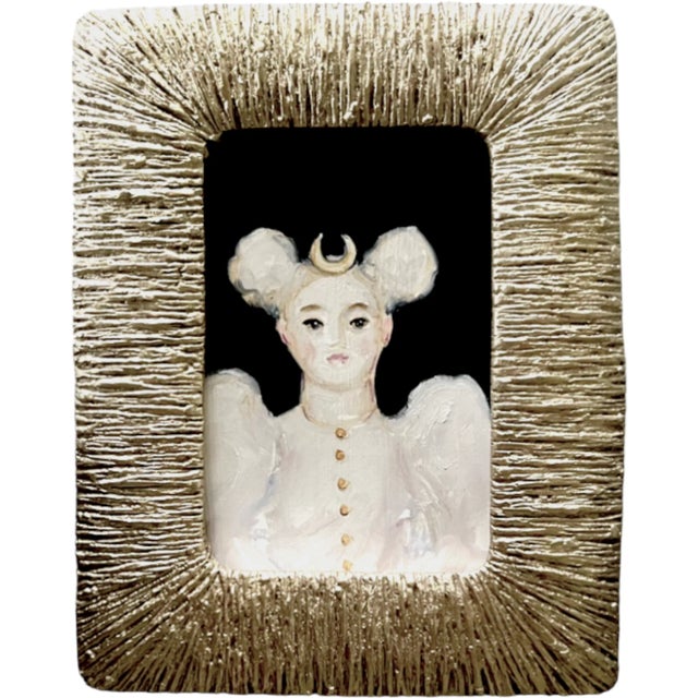 Contemporary Colorful Portrait of a Lady With a Crescent Moon in a White Dress by Susannah Carson For Sale - Image 3 of 3