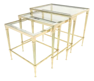 Fine Polished Brass Glass Mirrored Frames Tops Nesting Side Tables Stands Redone