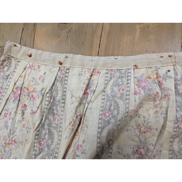 Antique 1920s French Cotton Curtain Panel, Pink and Brown Stripe With Florals For Sale - Image 12 of 15