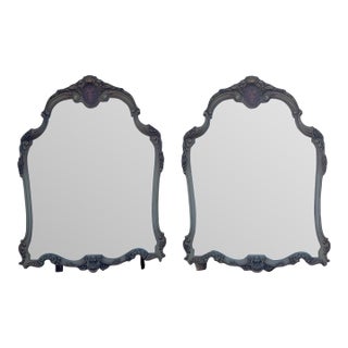 Pair of Vintage French Provincial Rococo Style Wall Mirrors Hollywood Regency Ornate Gold Frames For Sale