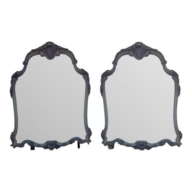 Pair of Vintage French Provincial Rococo Style Wall Mirrors Hollywood Regency Ornate Gold Frames For Sale