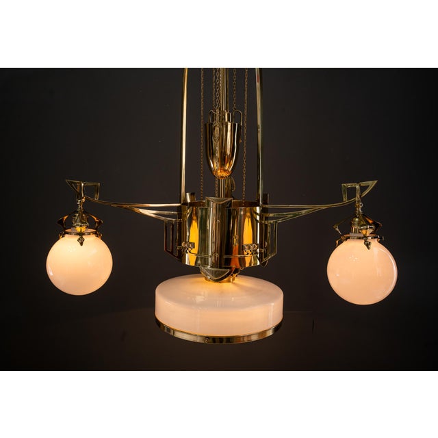 Art Deco Adjustable Chandelier with Opal Glass Shades, Vienna, 1920s For Sale - Image 16 of 18