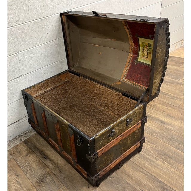 Antique Camel Back Steamer Trunk Chest For Sale - Image 9 of 11