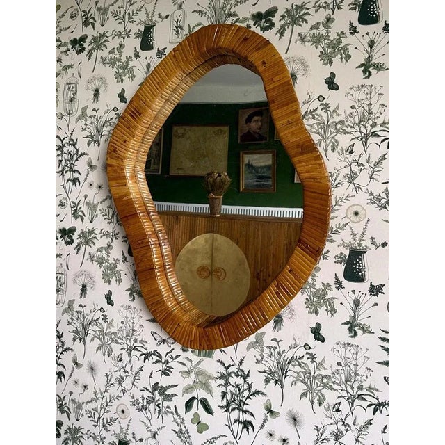 2020s Asymmetrical Mirror, Features Organic Rattan Cane Frame Mirror For Sale - Image 5 of 6