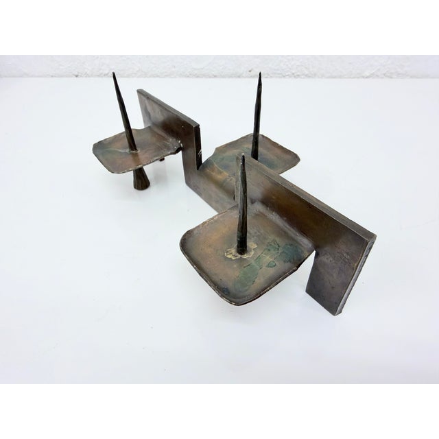 Brutalist Bronze Triple Candlestick by Manfred Bergmeister, 1970s For Sale - Image 9 of 11