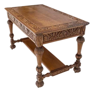 Heavily Fine Carved Oak Small Partners Desk Console Writing Table Mint