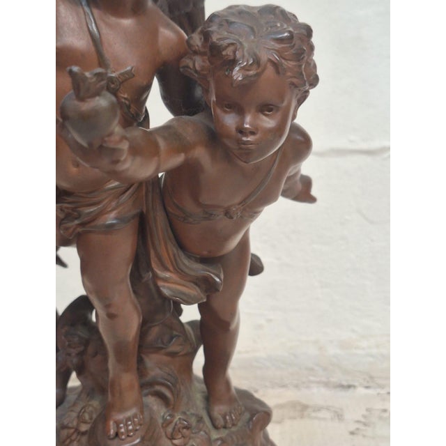 Metal Bronze Cherub (Putti) Sculpture on Marble Base, 18” – Classical Figural Group For Sale - Image 7 of 9