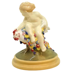 Art Ceramics Art Nouveau Vienna Figure Putto Riding on Cock by Doblinger, 1910s