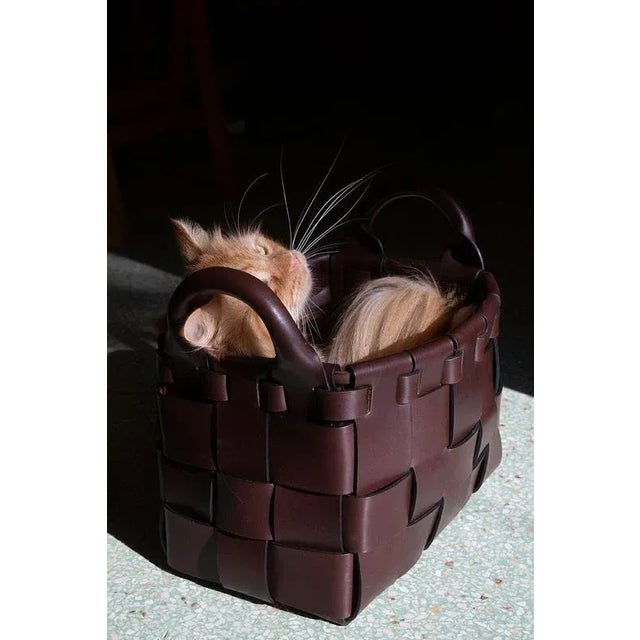 Not Yet Made - Made To Order Large Leather Hand-Woven Decorative Basket by Oscar Maschera For Sale - Image 5 of 7