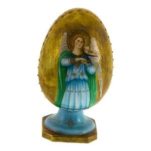 1990s Large Easter Egg With Angel Painting