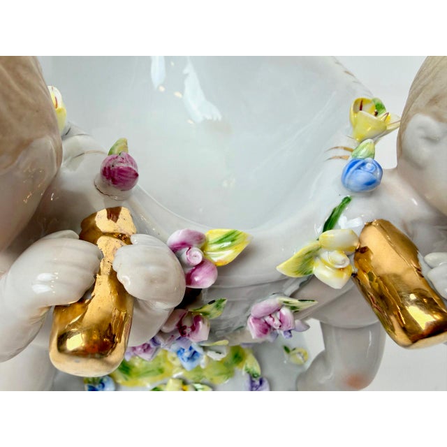 Antique 19th Century German Figural Porcelain Putti Basket or Jardiniere with Hand-Applied Flowers from Greiner & Sohne Rauenstein For Sale - Image 14 of 18