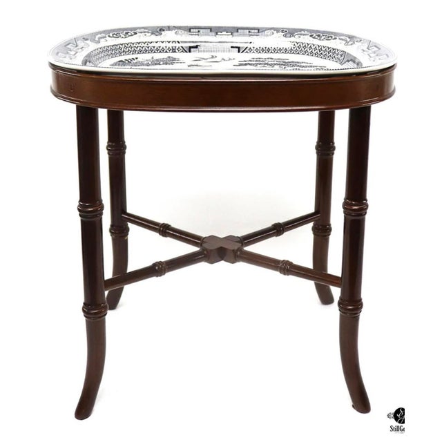 1980s Chinoiserie Platter on Faux Bamboo Stand For Sale - Image 6 of 16
