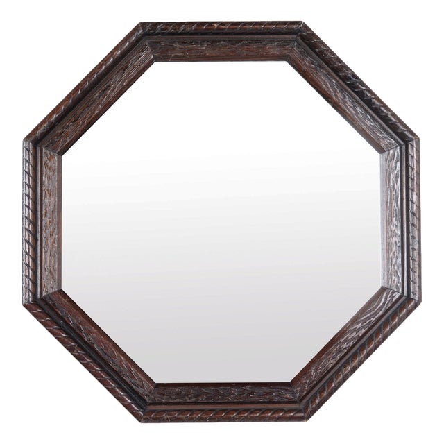 Octagonal Mirror in Dark Wood, 1890s For Sale