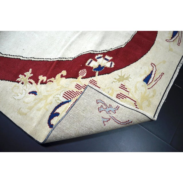 1960s Vintage Turkish Oushak Handmade Wool Rug For Sale - Image 10 of 11