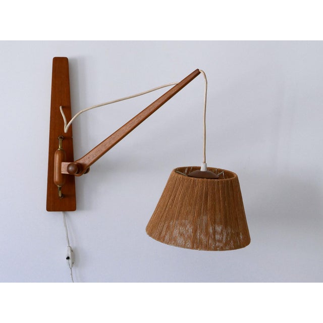 Mid-Century Modern Mid-Century Modern Swing Teak & Sisal Wall Light, Denmark, 1960s For Sale - Image 3 of 18