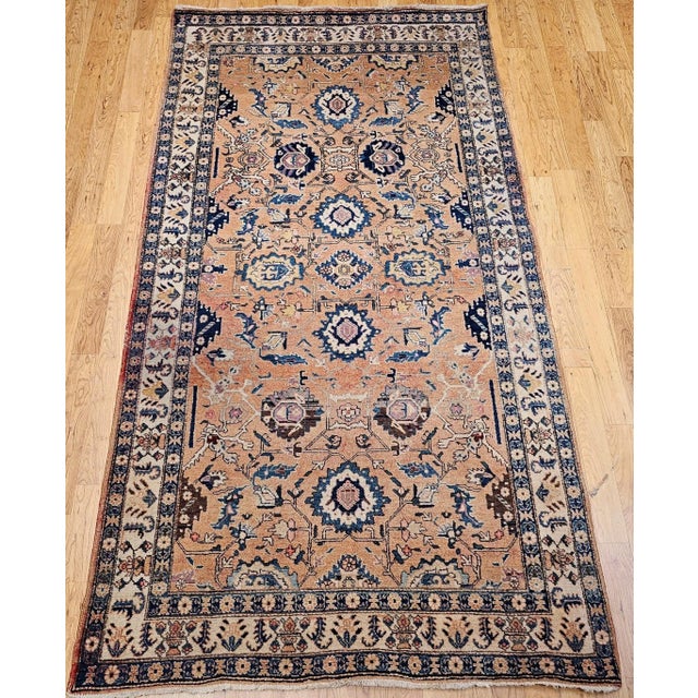 Early 20th Century Persian Malayer Gallery Rug, Handwoven All-Over Geometric Pattern, Tan & Blue, 5’ X 10’ For Sale - Image 12 of 12