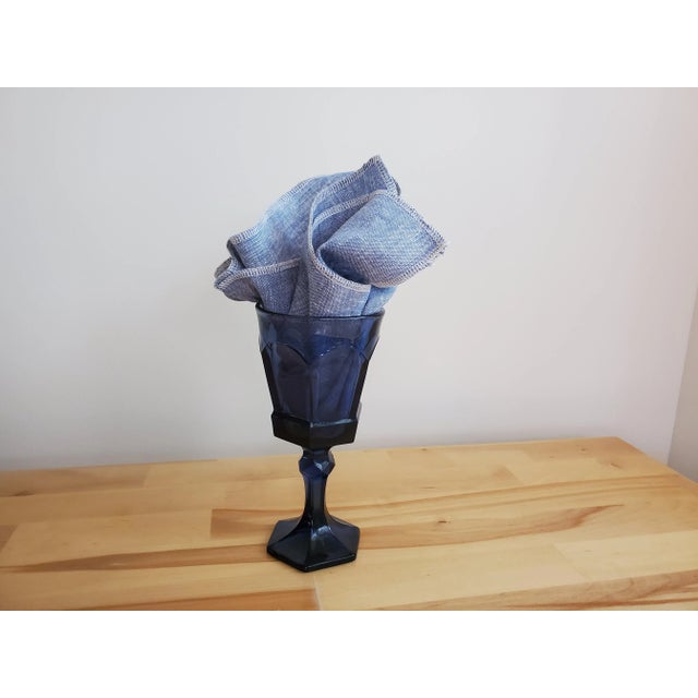 Linen Napkins in Light Blue Yarn Dyed With White Overlock Edging - Set of 4 For Sale - Image 4 of 5