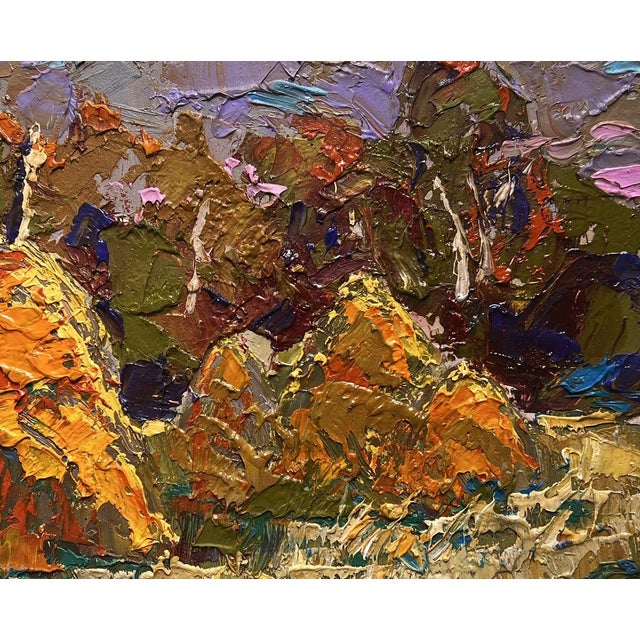 Burnt Orange Oil Painting Haystacks in the Field Oleksiy Ivanyuk For Sale - Image 8 of 10