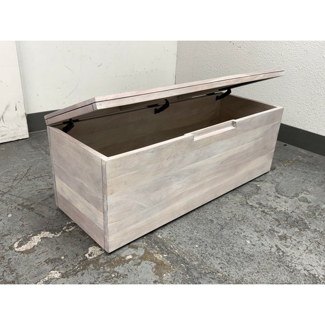 Wood Cb2 Acacia White Washed Storage Bench For Sale - Image 7 of 12