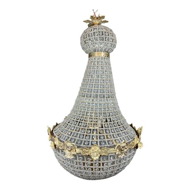 1990s French Louis XVI Style Empire Chandelier With Woman Face Accents and Gold Finish For Sale