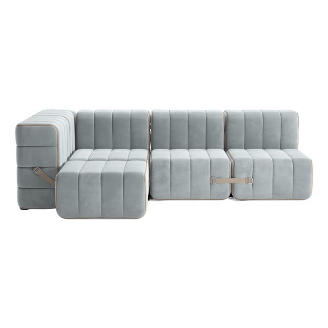 Curt Modular Set - Flexible Small Corner Sofa - Barcelona - River - V3347/33 (Light Blue) by Ambivalenz, Set of 9 For Sale