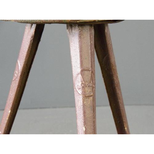 Industrial Factory Stool By Rowac Circa 1930s. Original seat with crackled paint - Crackled burgundy paint - Branded Rowac...