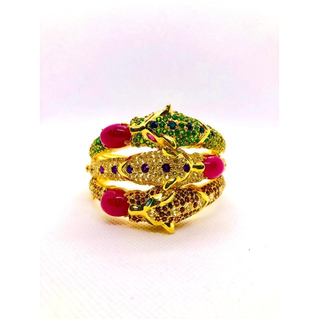 Bochic "Capri" Vintage Ruby, Sapphire, Tsavorite & Garant Bangle Set In 18K Gold For Sale - Image 17 of 18
