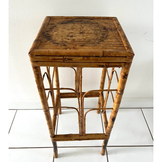 Tall Tortoise Rattan Bamboo Plant Stand For Sale - Image 9 of 10