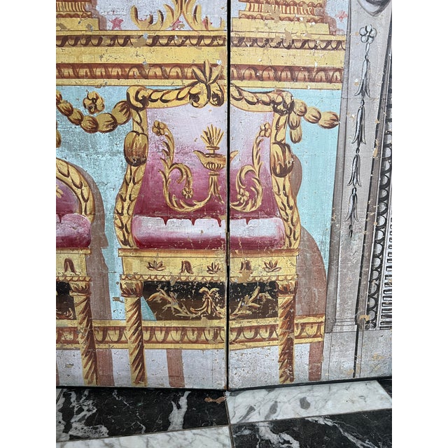 Large Neoclassical Pompeian Style Six Panel Folding Screen With Trompe L’Oeil Interior Scene For Sale - Image 9 of 12