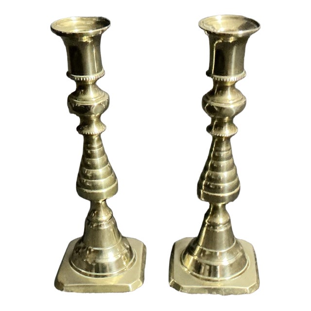 Victorian Brass Diamond Jubilee Candlesticks, 1897, Set of 2 For Sale