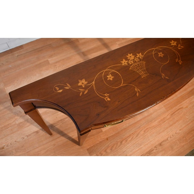 1980s Harden English Regency Style Cherry Inlaid Console Table For Sale - Image 15 of 18
