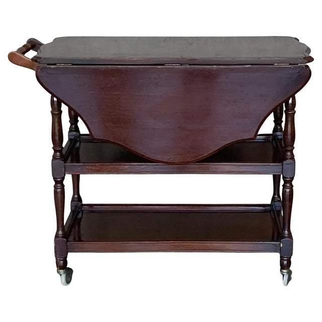 Early 20th Bar Cart With Three Tier and Two Leafs Convertible in Tea Table For Sale - Image 13 of 13