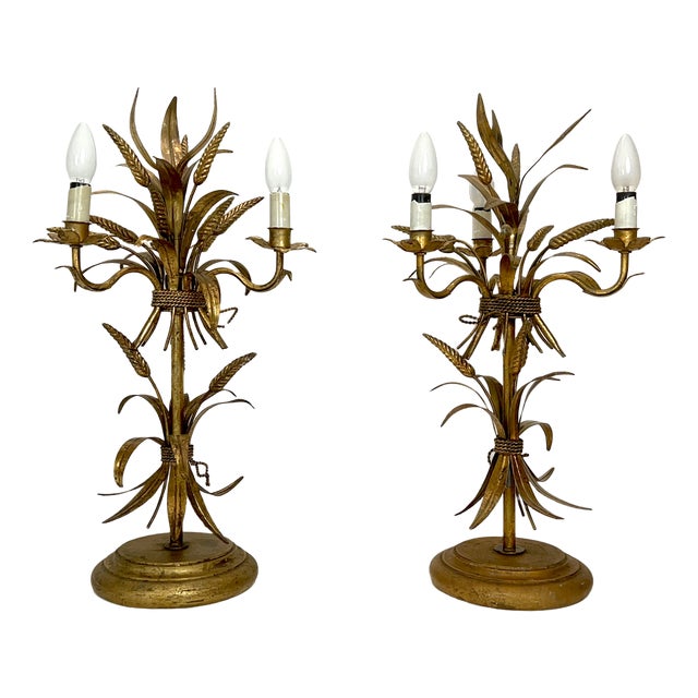 Gilt Sheaf of Wheat Table Lamps attributed to Hans Kögl, 1960s, Set of 2 For Sale