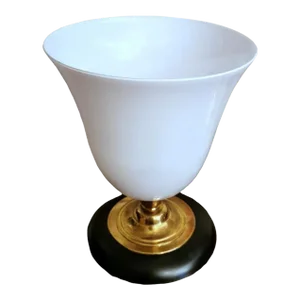 1930s Mazda Style Art Deco Table Lamp Made of Opaline Glass, Brass and Wood