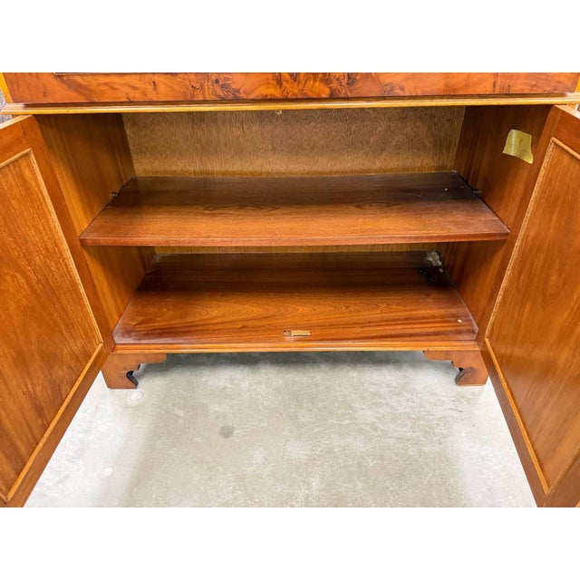 Vintage Geogre II Styl Bured Wood Yew Wood 2 Part Bookcase and Secretary Desk For Sale - Image 15 of 18
