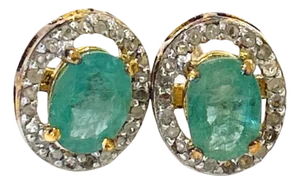 Bochic "Orient" Diamond & Emerald Stud Earrings Set In 18K Gold & Silver