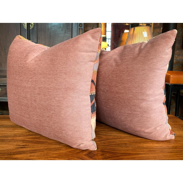 Red Handwoven Antique Kilim Rug Pillows, Geometric Design, 20th Century For Sale - Image 8 of 9