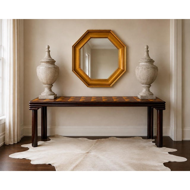 Monumental Artisan Post-Modern Mahogany Marquetry Inlaid Console Dining Table For Sale In Atlanta - Image 6 of 6