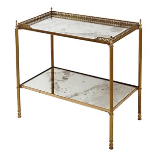 French Two-Tier Side Table with Eglomise Glass Mirror from Maison Jansen, 1950s For Sale