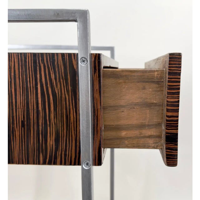 Mid-Century Modern Macassar Zebra Design & Iron Nightstand or End Table, a Pair For Sale - Image 9 of 12