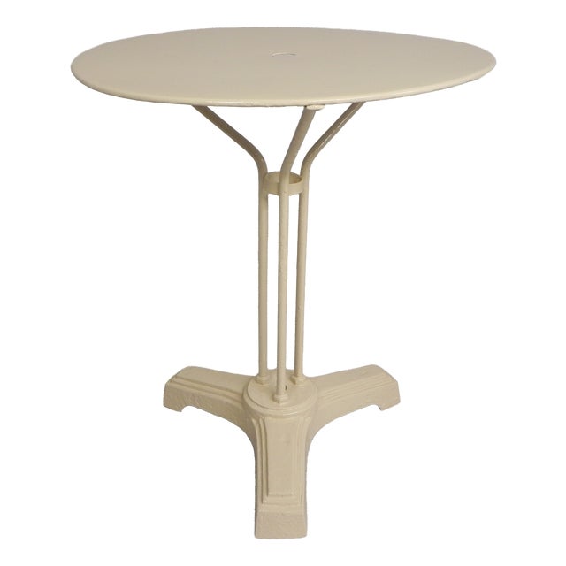 Bistro Table with Cast Iron Legs and Round Steel Top, 1930s For Sale